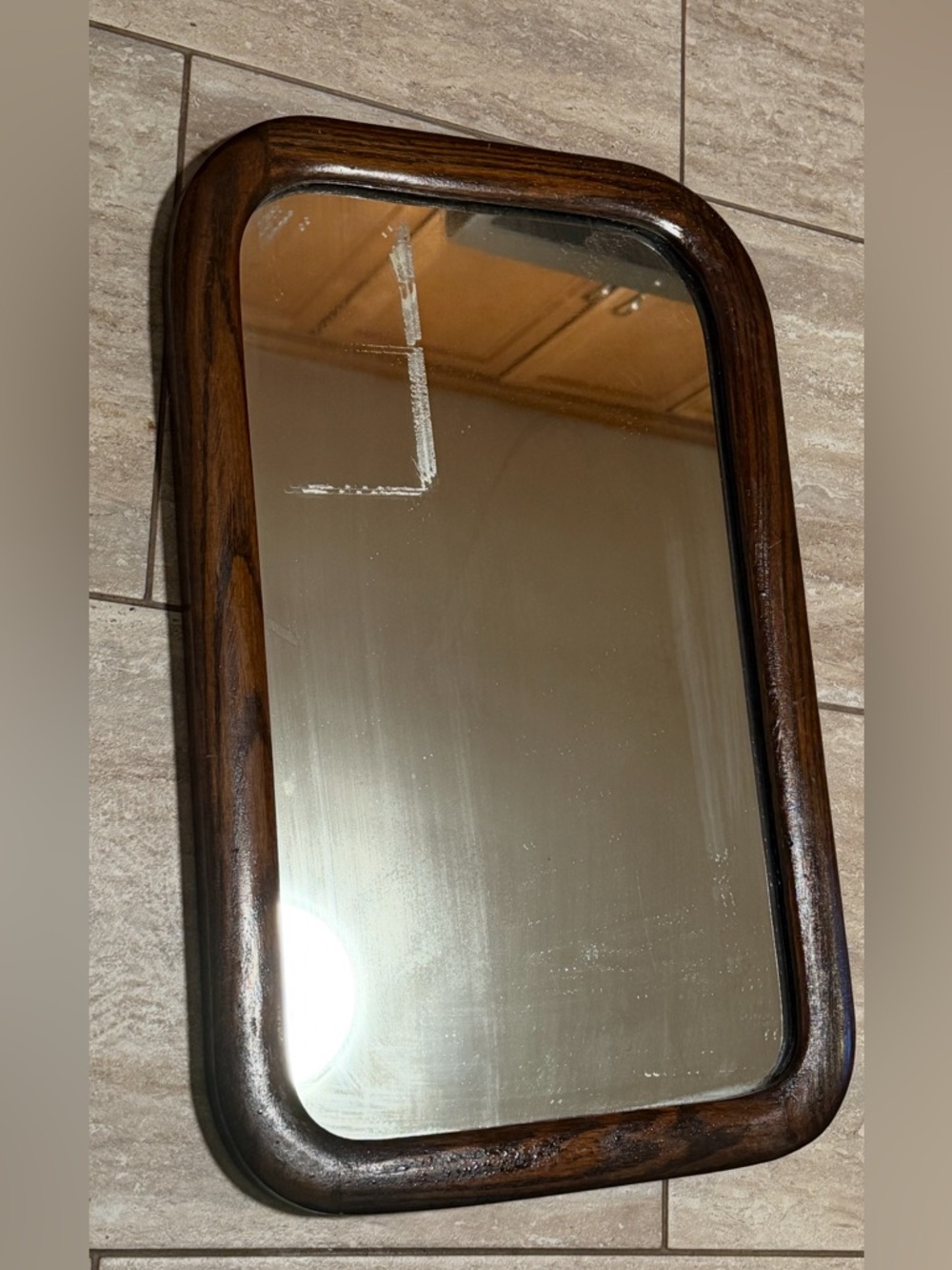 Antique wood framed mirror with rounded corners 22 x 14